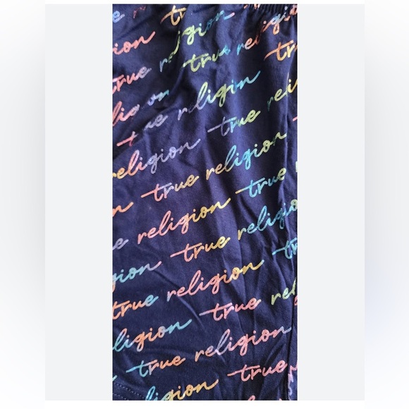 True Religion 2 Piece Black w Rainbow Holographic Logo Cami & Sleep Shorts Set L - Picture 2 of 15